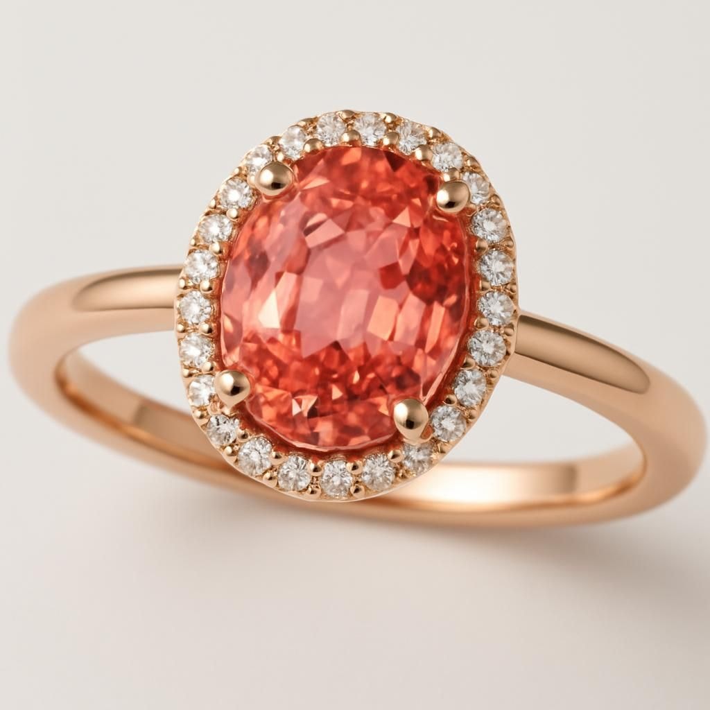 Padparadscha Oval Halo Ring — 1.95ct (18k Rose Gold) Padparadscha Oval Halo Ring — 1.95ct (18k Rose Gold) - Main View